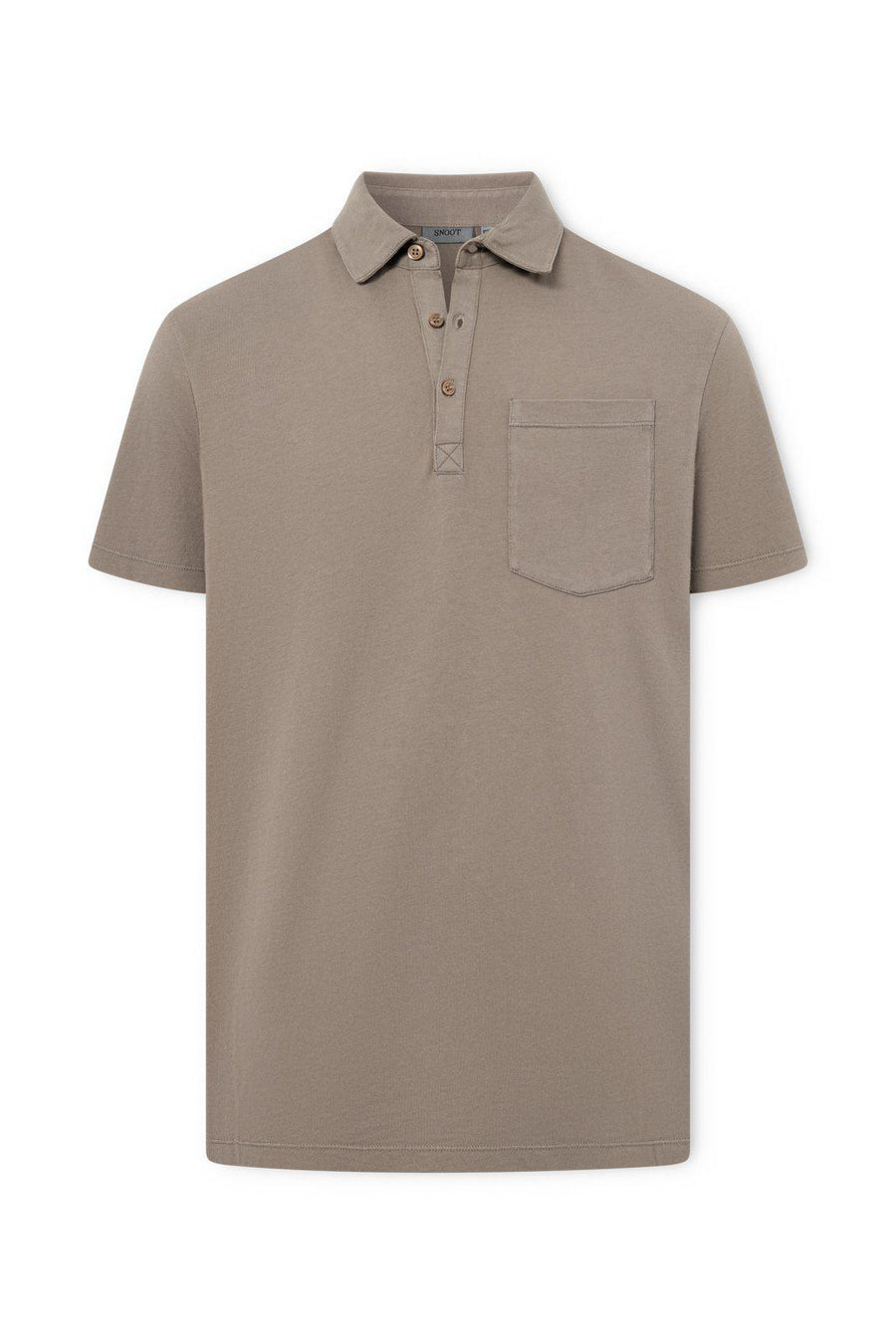 Beige polo shirt with a pocket on a white background