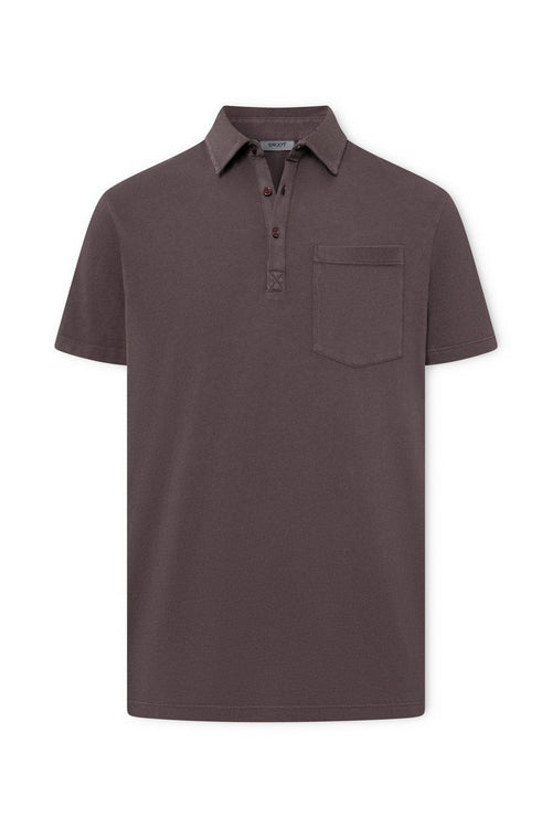 Brown polo shirt with a pocket on a white background